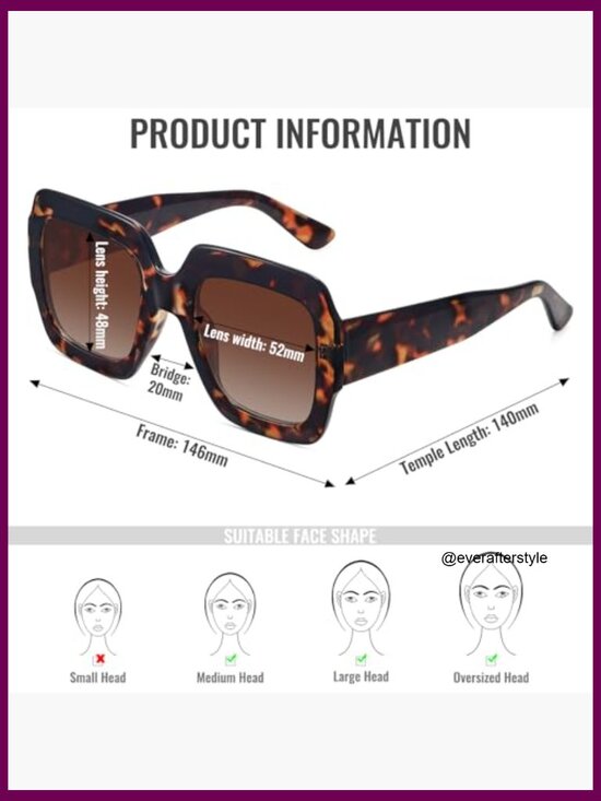 Oversized Square Sunglasses UV400 Protection Lightweight Retro Shades main image 5